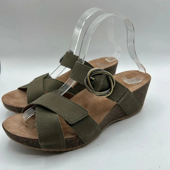 DANSKO "Susie" Sage Milled Nubuck Sandals Platform Shoe Open Toe Heel Sz 40 - Picture 1 of 10